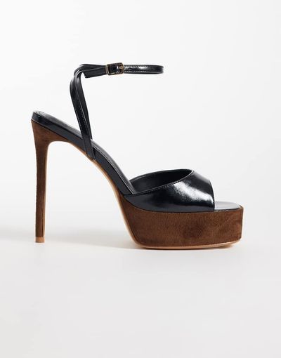 Public Desire Public Desire Letitia platform heeled sandals in black and brown suedette