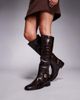 Public Desire Public Desire Mackie knee boots with buckle in brown croc - 1