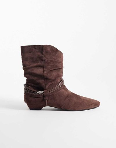 Public Desire Public Desire Peta ruched low ankle boots in brown faux suede