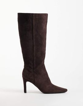 Public Desire Public Desire Pose heeled knee boots in chocolate suedette-Brown