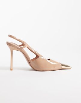 Public Desire Public Desire Reset slingback heeled shoes with metal detailing in neutral