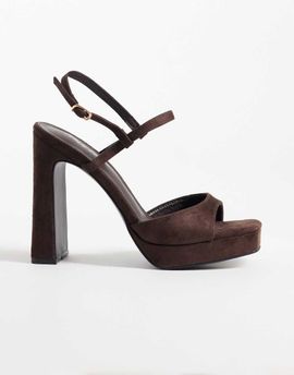Public Desire Public Desire Rhoda platform heeled sandals in chocolate suedette-Brown