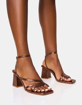 Public Desire Public Desire Robin strappy mid block heels in bronze-Brown