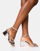 Public Desire Public Desire Robin strappy square toe mid block heels in metallic silver - 1