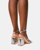 Public Desire Public Desire Robin strappy square toe mid block heels in metallic silver - 3