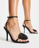 Public Desire Public Desire Ruru mid heel satin sandals with rose detail in black - 3