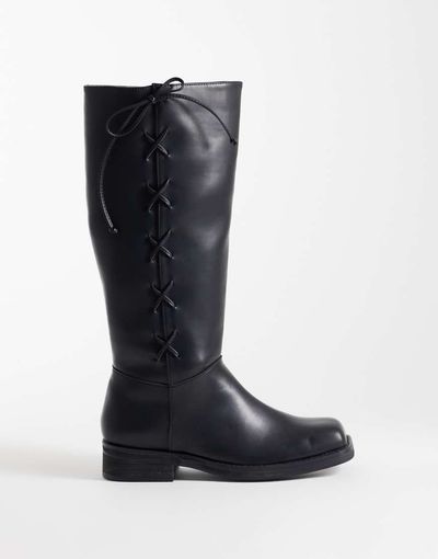 Public Desire Public Desire Saffron square toe knee boots in tan black