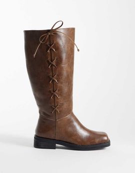 Public Desire Public Desire Saffron square toe knee boots in tan brown