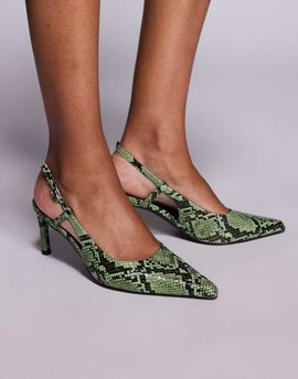 Public Desire Public Desire Salsa sling back kitten heels in green snake print