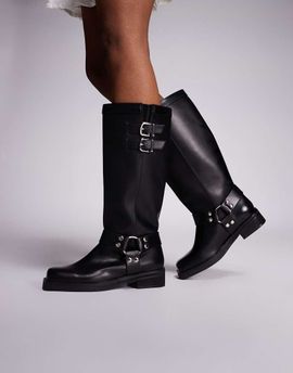 Public Desire Public Desire Sirius flat harness knee boots in black
