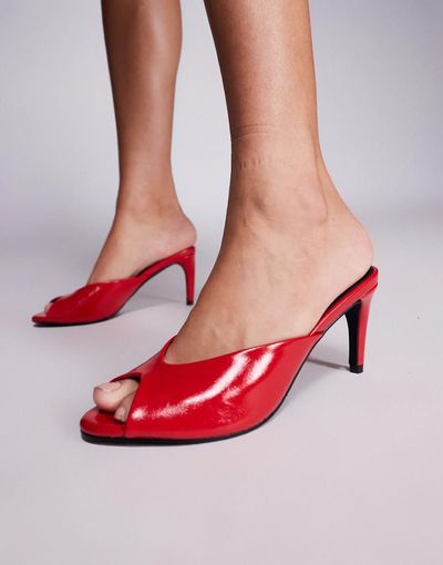 Public Desire Public Desire Stessy heeled peep toe mule sandals in red