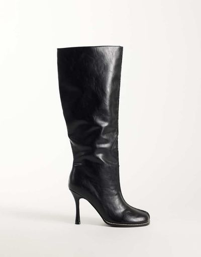 Public Desire Public Desire Tokyo round toe heeled knee boots in black