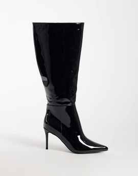 Public Desire Public Desire Venezuela stiletto heel knee boots in black patent