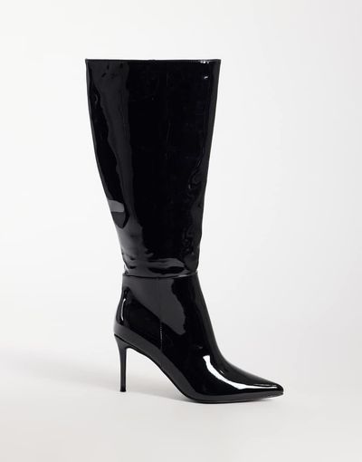Public Desire Public Desire Venezuela stiletto heel knee boots in black patent