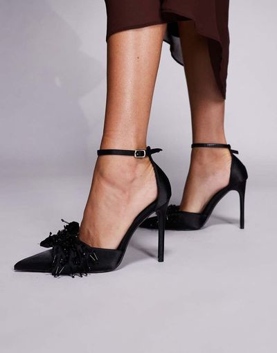 Public Desire Public Desire Verde heeled shoes with bow detailing in black