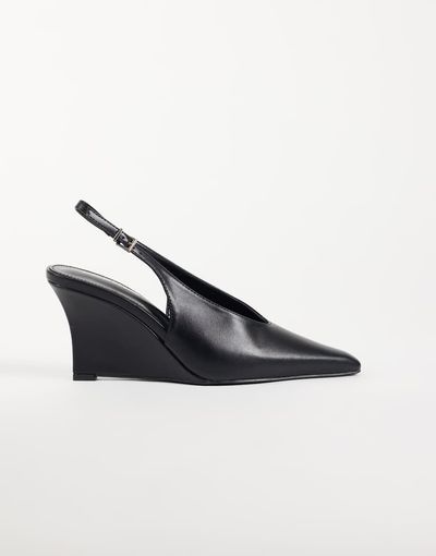 Public Desire Public Desire Yolanda wedge slingback heeled shoe in black