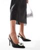 Public Desire Wide Fit Public Desire Floss Wide Fit embellished trim heeled slingback shoes in black satin - 4