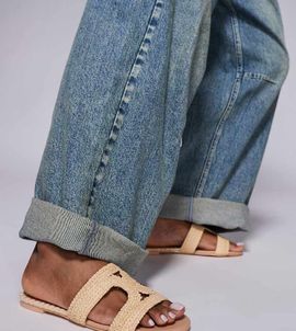 Public Desire Wide Fit Public Desire Inferno Wide Fit slip on sandals in raffia cream-White