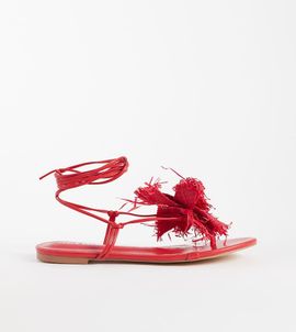 Public Desire Wide Fit Public Desire Wide Fit Becca raffia flower flat sandals in red