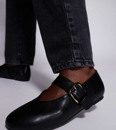 Public Desire Wide Fit Public Desire Wide Fit buckle detail ballet flats in black