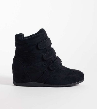 Public Desire Wide Fit Public Desire Wide Fit Carmina wedge sneakers in black suedette
