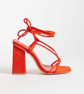 Public Desire Wide Fit Public Desire Wide Fit Elira tie leg block heeled sandals in red