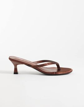 Public Desire Wide Fit Public Desire Wide Fit Evermore kitten heel toe thong sandals in embellished brown