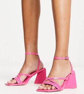 Public Desire Wide Fit Public Desire Wide Fit Exclusive Kasia block heel sandals in hot pink croc