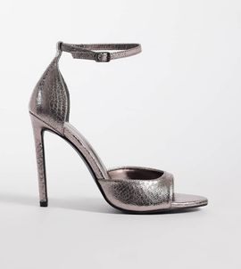 Public Desire Wide Fit Public Desire Wide Fit gilded tie leg heeled sandals in pewter-Silver