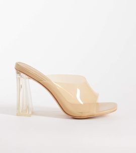 Public Desire Wide Fit Public Desire Wide Fit Kyoto transparent heeled mules in neutral