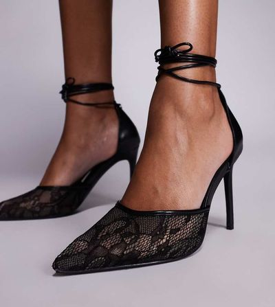 Public Desire Wide Fit Public Desire Wide Fit Laced Up lace heeled shoes in black
