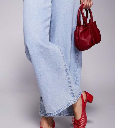Public Desire Wide Fit Public Desire Wide Fit Lover heeled ballet shoes with bow detail in mesh red