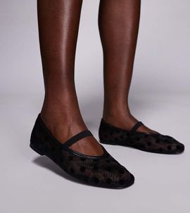 Public Desire Wide Fit Public Desire Wide Fit Lullaby polka dot ballet flats in black mesh