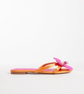 Public Desire Wide Fit Public Desire Wide Fit Magnolia 3D floral flat sandals in orange-Multi