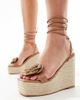 Public Desire Wide Fit Public Desire Wide Fit Mariella heeled espadrille with crochet rosette in natural-Neutral - 1