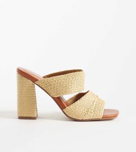 Public Desire Wide Fit Public Desire Wide Fit Milo raffia heeled mule sandals in natural-Neutral
