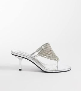 Public Desire Wide Fit Public Desire Wide Fit Mima kitten heel sandals with embellishment in silver