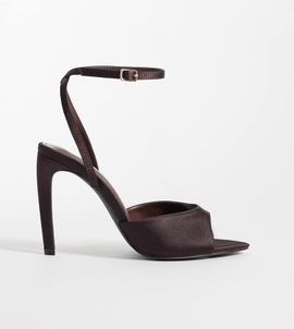 Public Desire Wide Fit Public Desire Wide Fit peep toe heeled sandals in chocolate satin-Brown