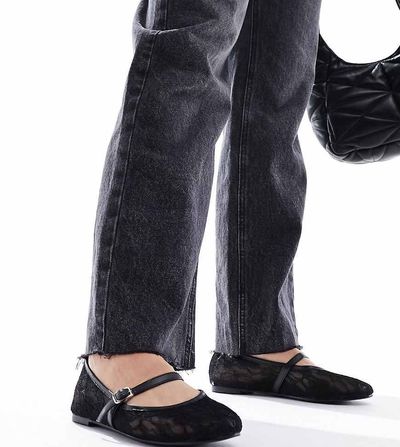 Public Desire Wide Fit Public Desire Wide Fit Pirouette lace mary jane ballet flats in black