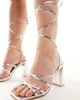 Public Desire Wide Fit Public Desire Wide Fit Rhea block heeled sandal in silver-Pink - 3