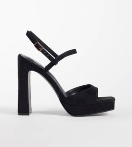 Public Desire Wide Fit Public Desire Wide Fit Rhoda platform heeled sandals in black micro