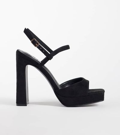 Public Desire Wide Fit Public Desire Wide Fit Rhoda platform heeled sandals in black micro