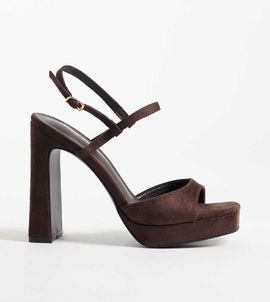 Public Desire Wide Fit Public Desire Wide Fit Rhoda platform heeled sandals in chocolate suedette-Brown