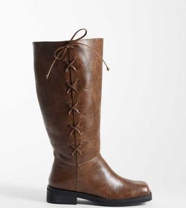 Public Desire Wide Fit Public Desire Wide Fit Saffron square toe knee boots in tan brown