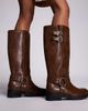 Public Desire Wide Fit Public Desire Wide Fit Sirus flat harness knee boots in tan-Brown - 2