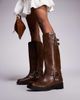 Public Desire Wide Fit Public Desire Wide Fit Sirus flat harness knee boots in tan-Brown - 4