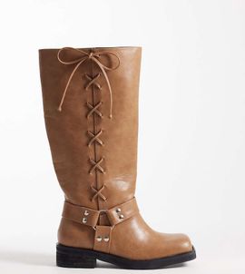 Public Desire Wide Fit Public Desire Wide Fit Soulful harness knee boots in taupe-Neutral