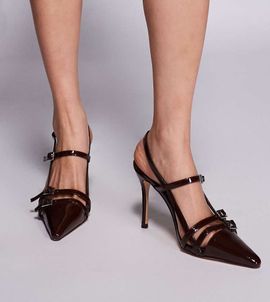 Public Desire Wide Fit Public Desire Wide Fit Sushi high heeled shoes with buckles in brown patent