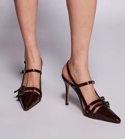 Public Desire Wide Fit Public Desire Wide Fit Sushi high heeled shoes with buckles in brown patent