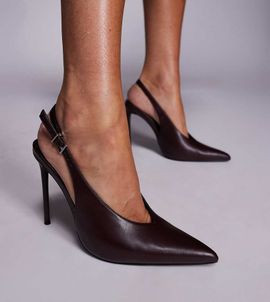 Public Desire Wide Fit Public Desire Wide Fit Tatti slingback heeled shoes in burgundy-Red